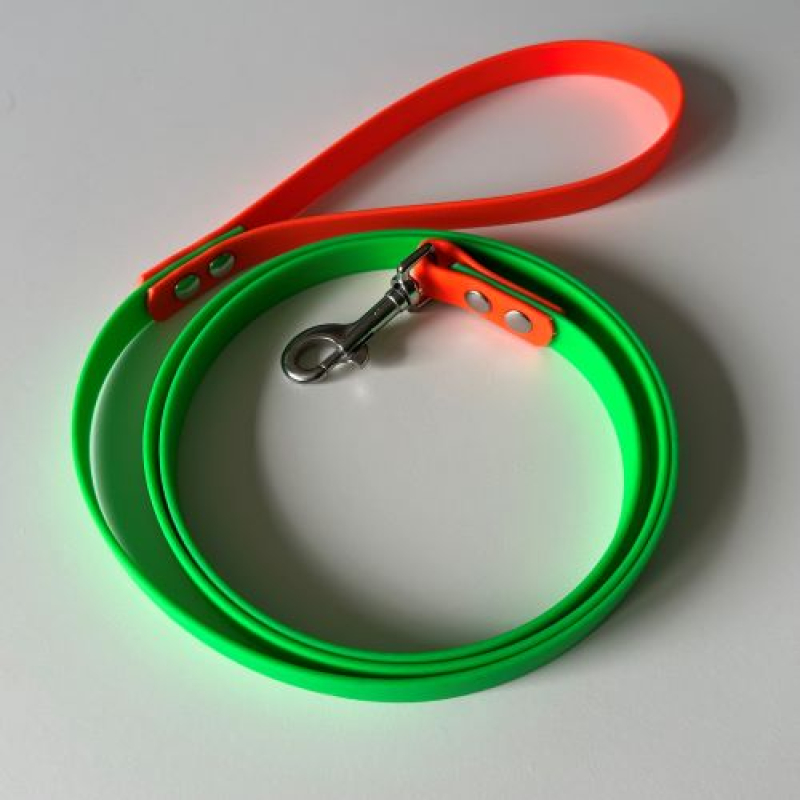 Biothane lijn 16mm neon groen met oranje 1.50mtr