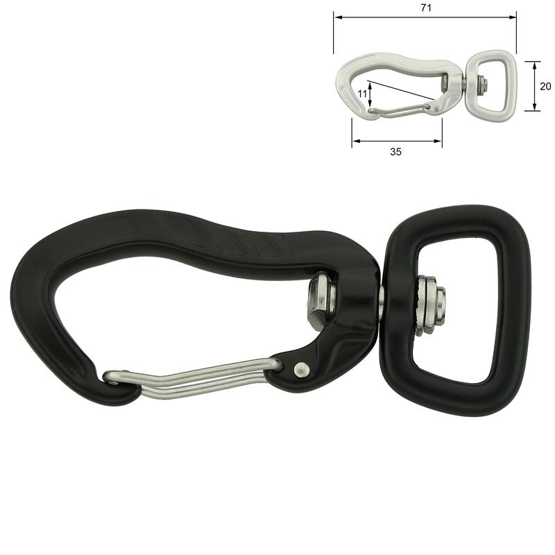 Aluminium karabijnhaak 20mm zwart