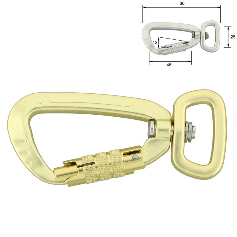 Aluminium karabijnhaak met twistlock 25mm Goud