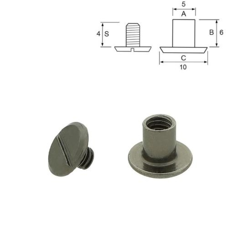 Boekschroef Gun metal per 10 st.