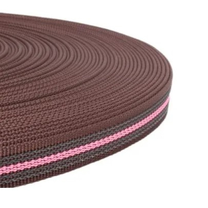 PP band met rubber profiel 20 mm bruin met roze