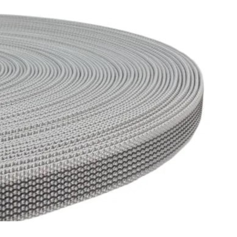 PP band met rubber profiel 15 mm grijs