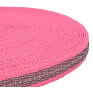 PP band 20 mm met reflectie + rubber roze