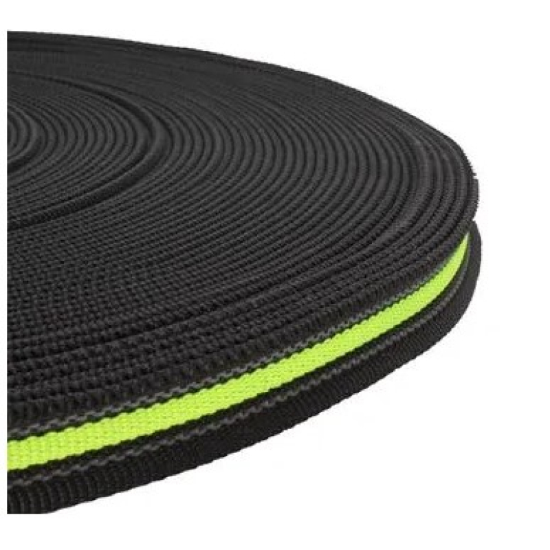 PP band 20 mm zwart met fluor geel met rubber