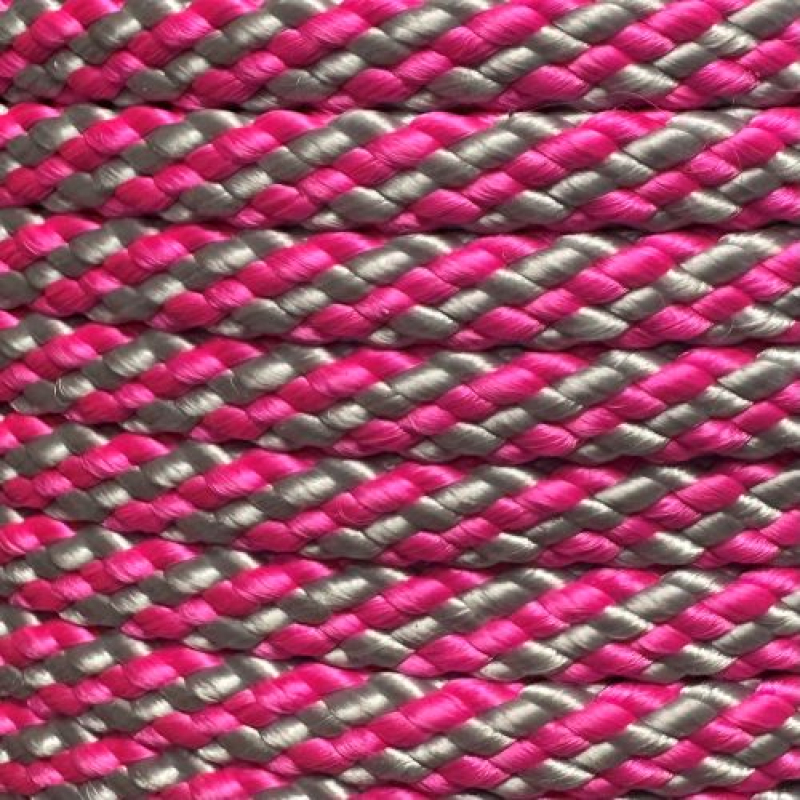 PPM touw  8 mm neonroze/zilvergrijs streep