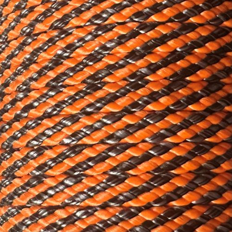 PPM touw  8 mm oranje/zwart/zilvergrijs streep melee 
