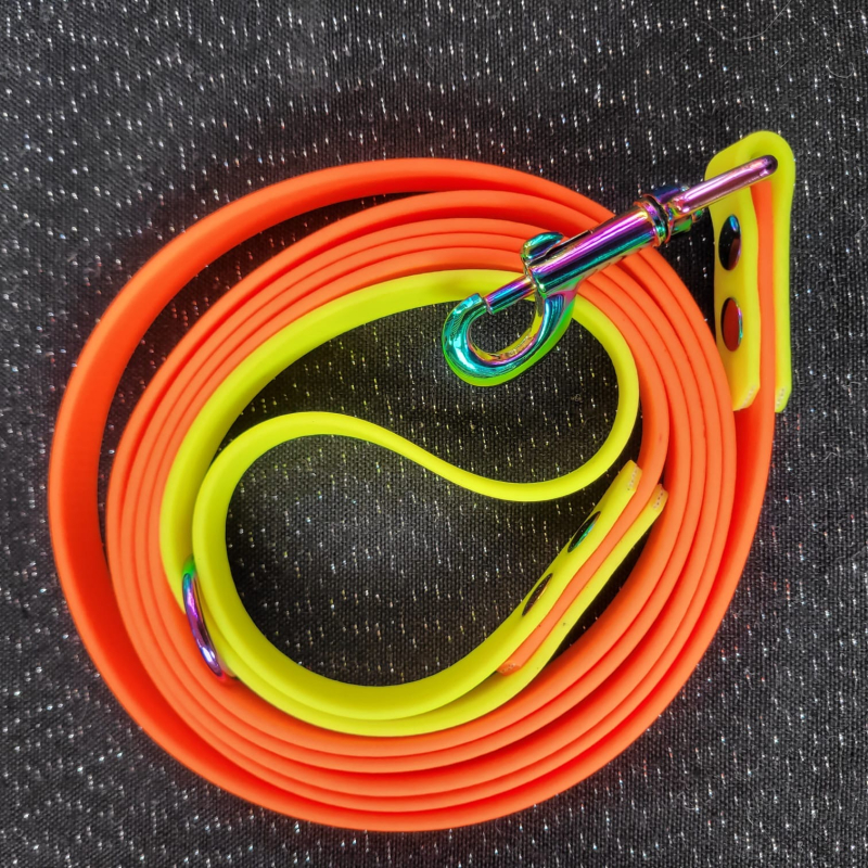 Biothane lijn16mm 2kleur 2mtr regenboog